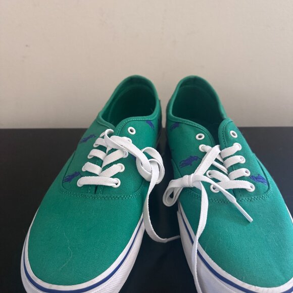 NWOT Polo Ralph Lauren Green Canvas Sneakers w/ Blue Polo Logo All Over, Mens 12 - Picture 3 of 7